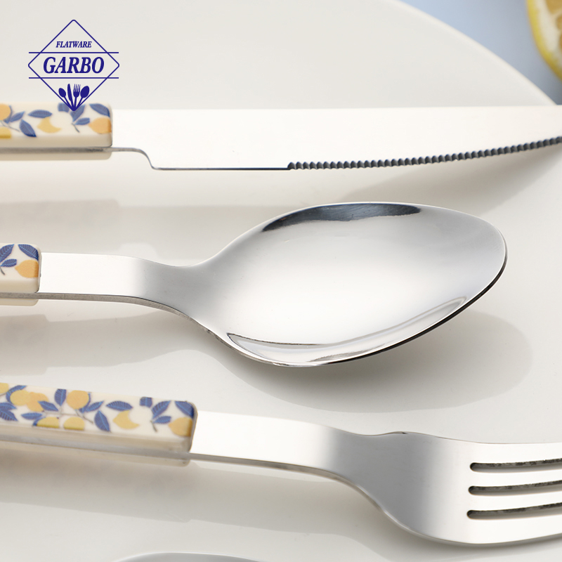 Cheap 410 Stain Steel Cutlery with Lemon Design Plastic Handle 