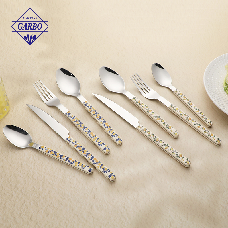 lemon design 4pcs flatware set with plastic handle supplier in china