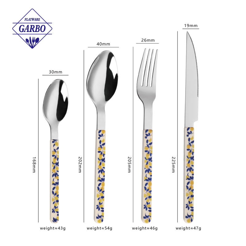 Popular 4 pcs cutlery set with decor handle china supplier 