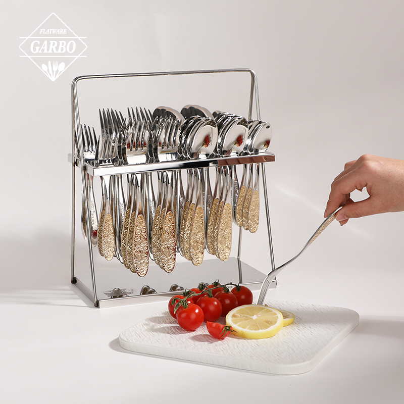Factory Stock Available Gold Plating Cutlery with Holding Shelf wholesale