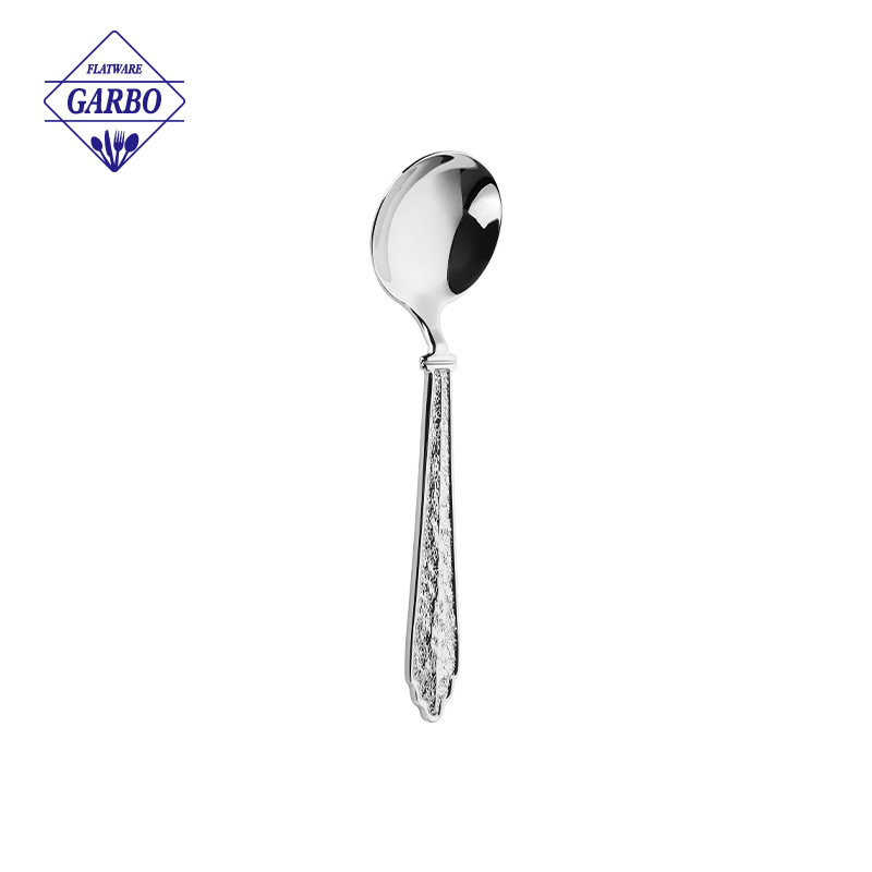 Embossed Vintage Stainless Steel Dessert Spoon, Elegant Decorative Tea Spoon for Home Restaurant Tableware