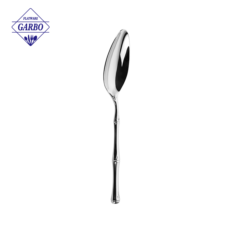 Luxury Mirror Polish Stainless Steel Spoon with Bamboo Design Handle