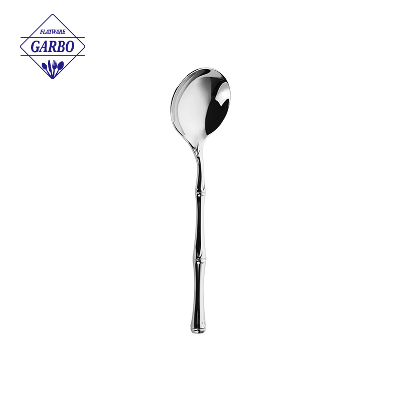 Luxury Mirror Polish Stainless Steel Spoon with Bamboo Design Handle