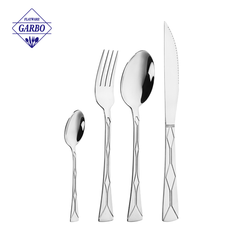  Modern Geometric Pattern Stainless Steel Flatware Set for Restaurant & Home