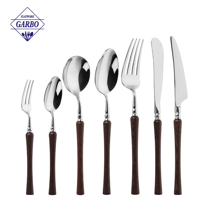 Bulk Supply 7 Pcs Wood Handle Stainless Steel Flatware Ready To Ship