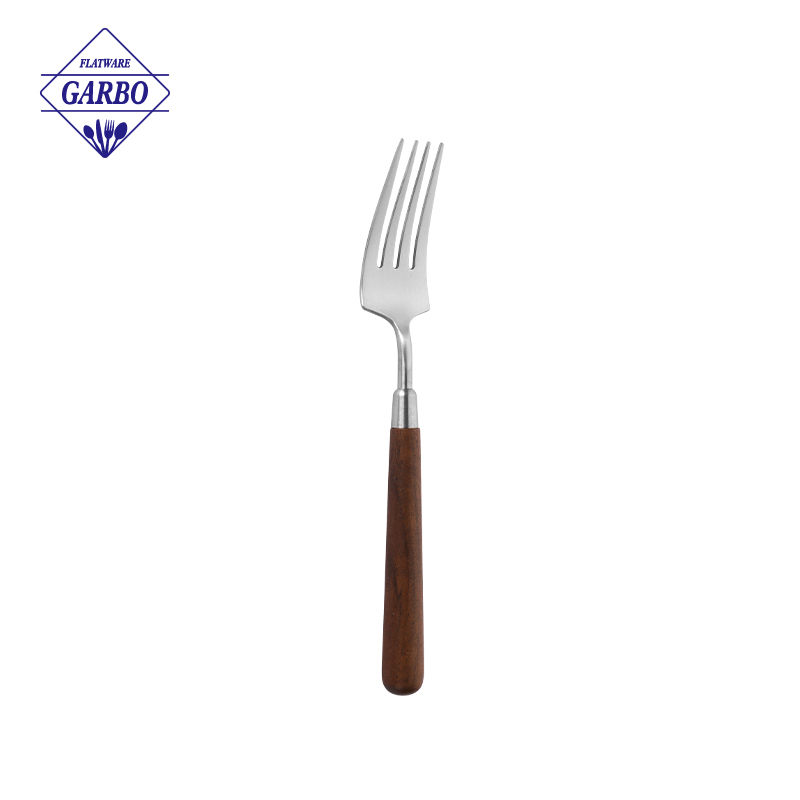 Vintage Wooden Handle Stainless Steel Dinner Fork High Polish Metal Table Fork For Restaurant Home Cutlery making company