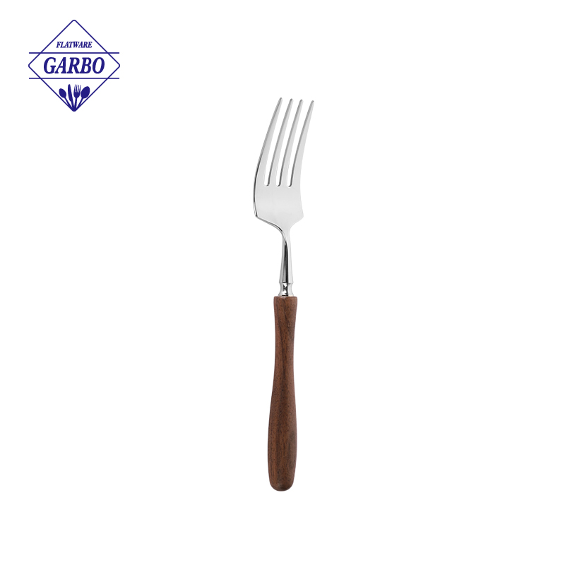 Vintage Wooden Handle Stainless Steel Dinner Fork High Polish Metal Table Fork For Restaurant Home Cutlery
