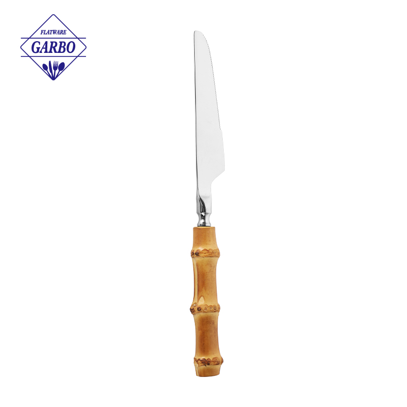 Factory Wholesale Natural Bamboo Handle Stainless Steel Cutlery Set Mirror Polish Western Tableware Knife Fork Spoon For Restaurant Home