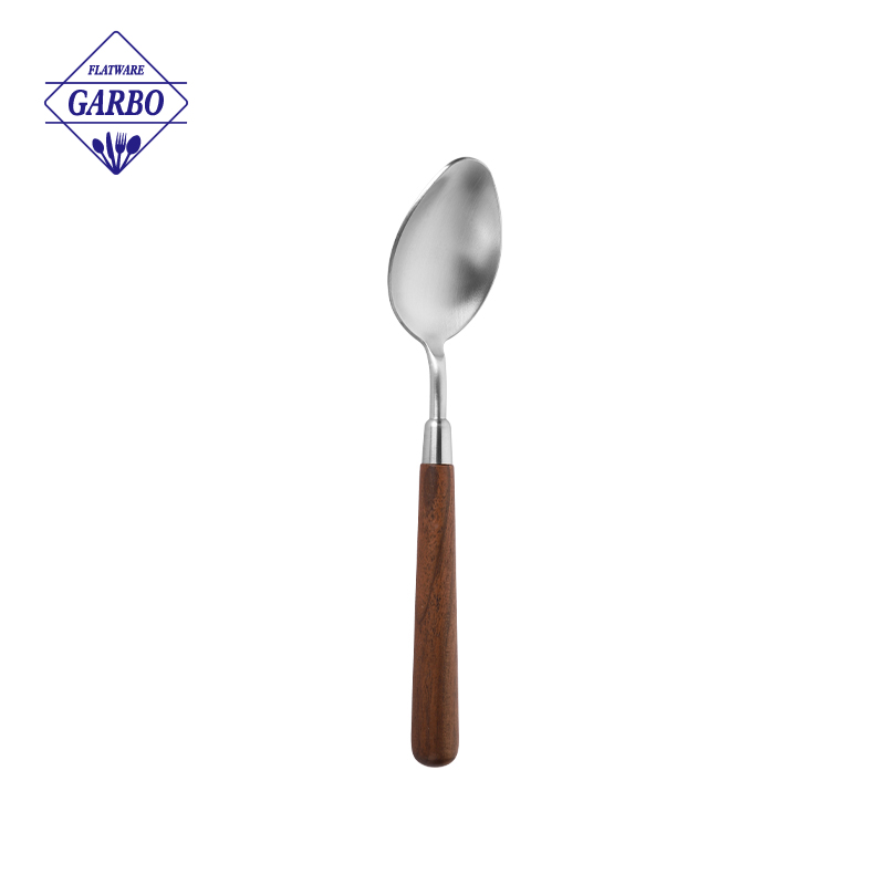 Stainless Steel Dinner Spoon With Natural Wood Handle Eco Friendly Wooden Handle Flatware Table Spoon For Home Restaurant Hotel Cutlery Set