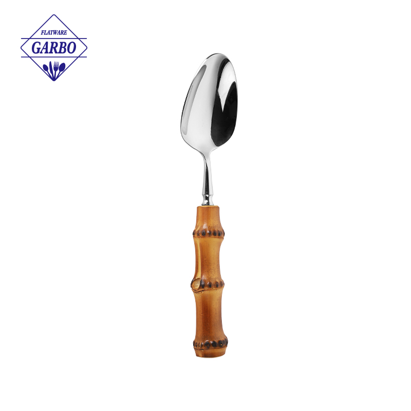 Stainless Steel Dinner Spoon With Natural Wood Handle Eco Friendly Wooden Handle Flatware Table Spoon For Home Restaurant Hotel Cutlery Set