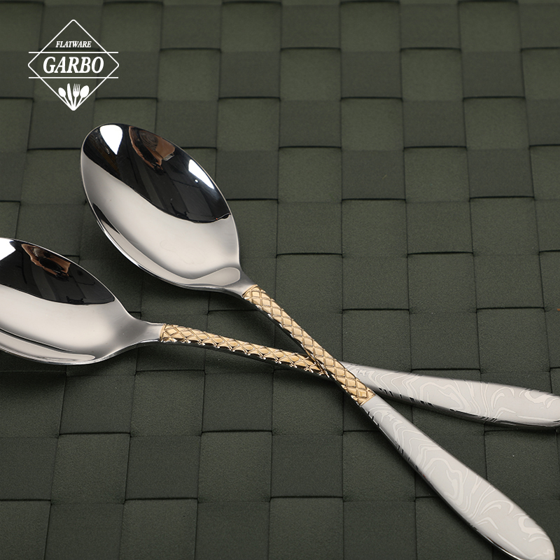 Embossed Pattern Gold Plated Handle Stainless Steel Flatware Set Luxury Western Dinner Fork Spoon Cutlery