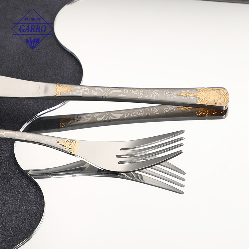 24Pcs Stainless Steel Flatware Set Vertical Strip Gold Handle Silverware with Stand for Wedding Hotel Home Dining