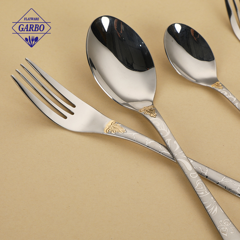 24Pcs Stainless Steel Flatware Set Vertical Strip Gold Handle Silverware with Stand for Wedding Hotel Home Dining