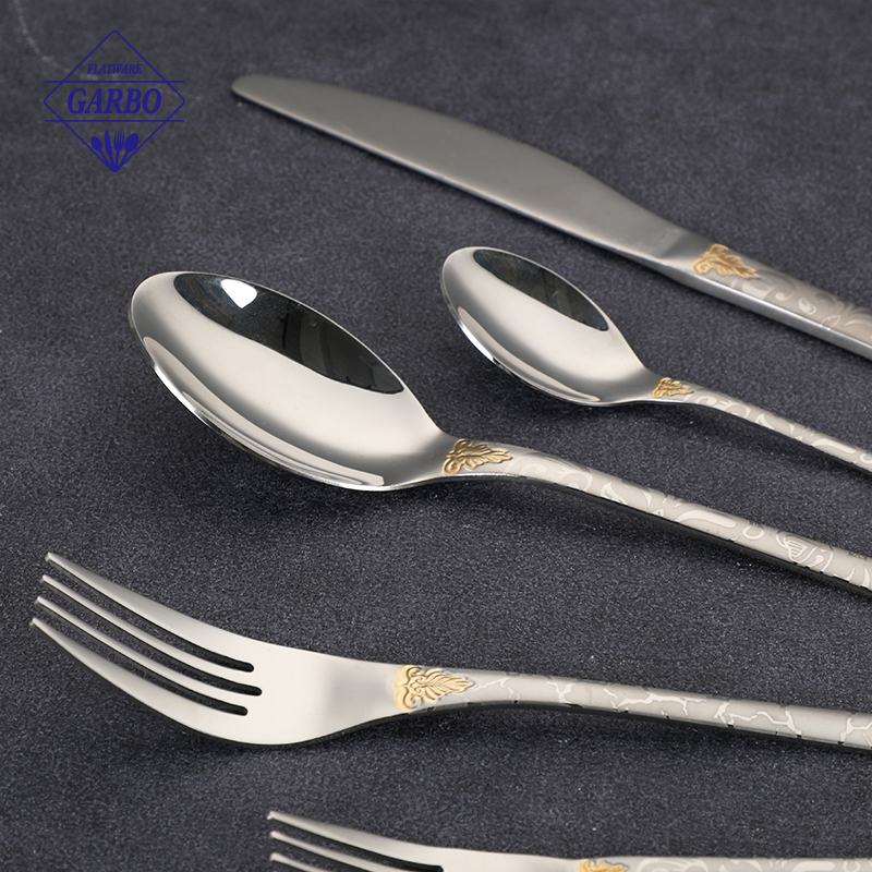 24Pcs Stainless Steel Flatware Set Vertical Strip Gold Handle Silverware with Stand for Wedding Hotel Home Dining