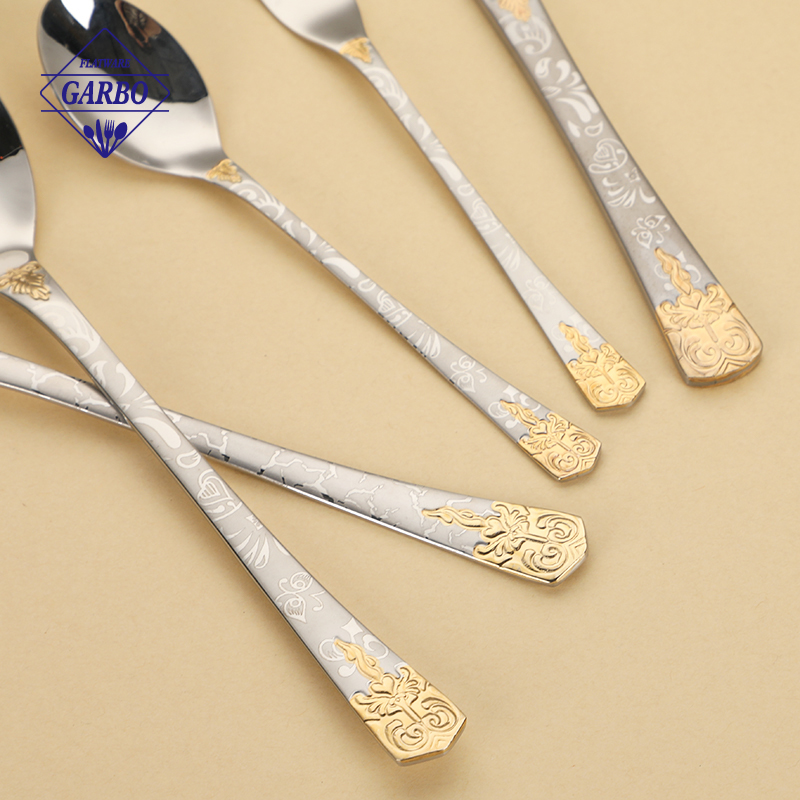24Pcs Stainless Steel Flatware Set Vertical Strip Gold Handle Silverware with Stand for Wedding Hotel Home Dining