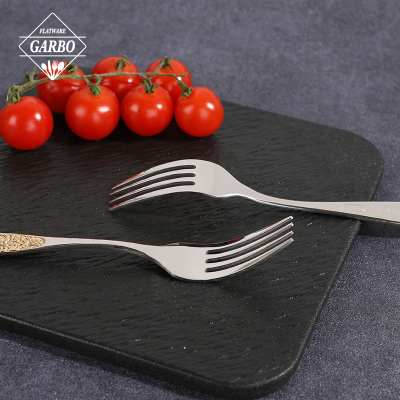 Factory Stock cutlery spoon fork with electro-plated embossed gold floral handle