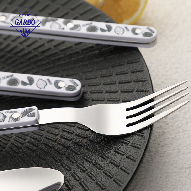 Factory Cutlery Set Stainless Steel Flatware Sets with Lemon Pattern Plastic Handle