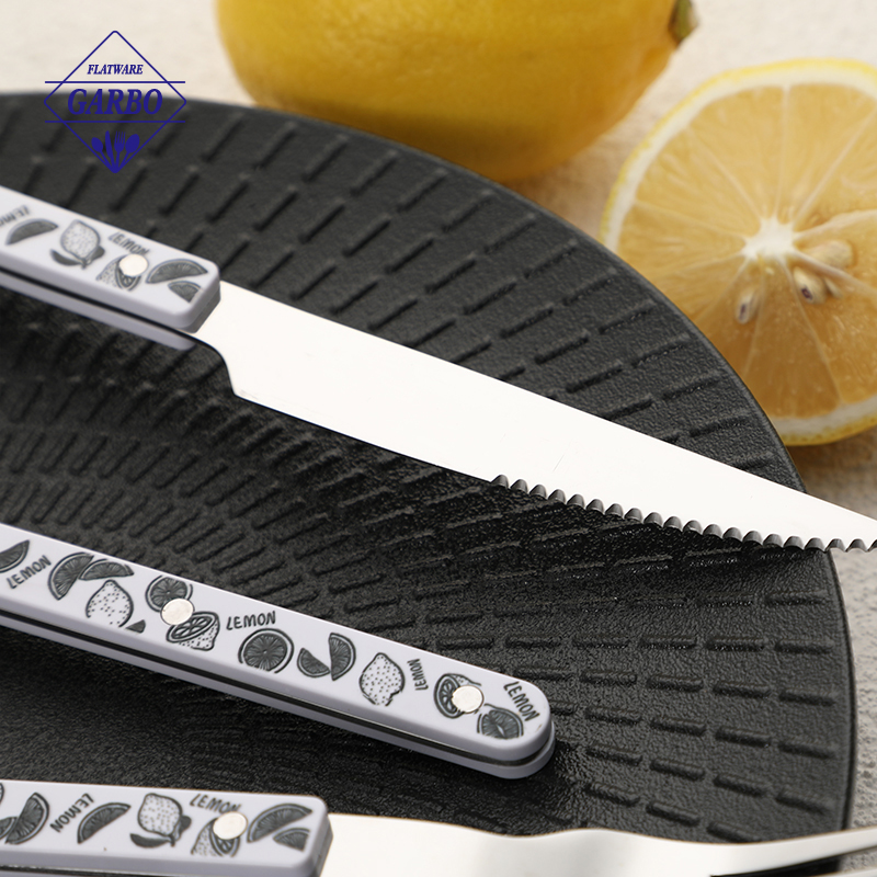 Factory Cutlery Set Stainless Steel Flatware Sets with Lemon Pattern Plastic Handle