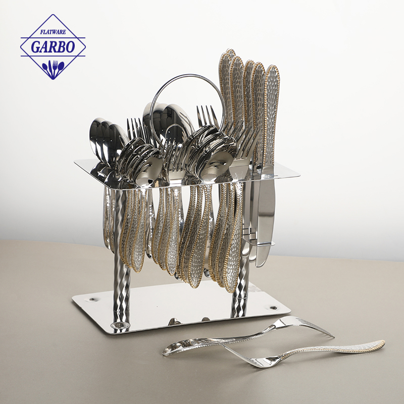 Special Gold Plating Hammered Design Stainless Steel Flat Cutlery Wholesale