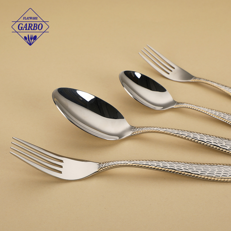 Special Gold Plating Hammered Design Stainless Steel Flat Cutlery Wholesale