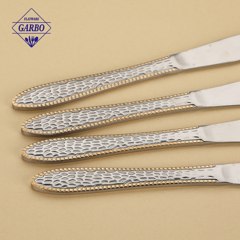 Special Gold Plating Hammered Design Stainless Steel Flat Cutlery Wholesale