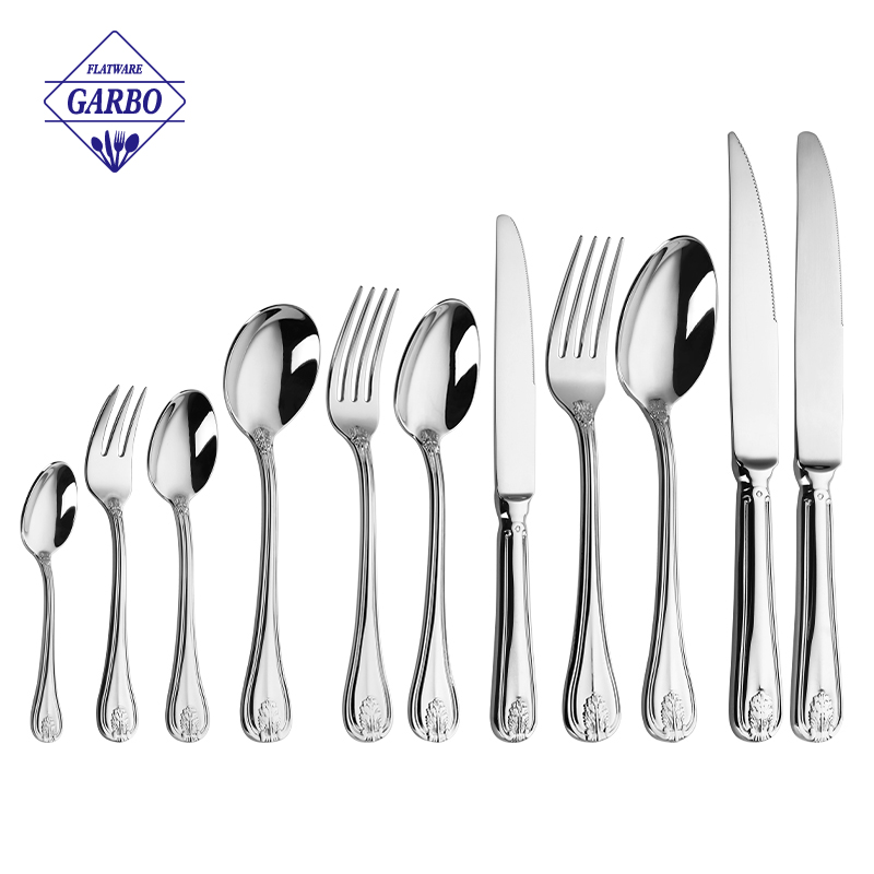 Classic Royal Wheat Emboss Stainless Steel Silverware Heavy Weight Mirror Polished Western Flatware Multi-size Utensils for Banquet Catering Home Wedding Gift Box Set