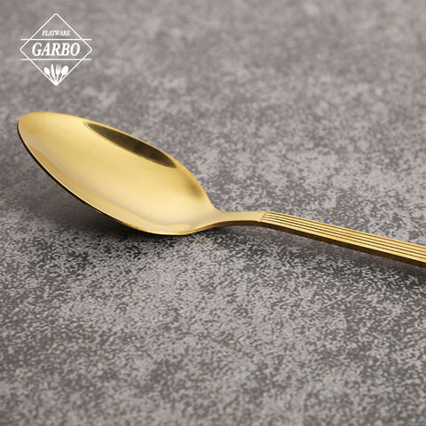 Gold Color Stainless Steel Cutlery Set with Vertical Pattern for Daily-use Factory Supply for Distributor